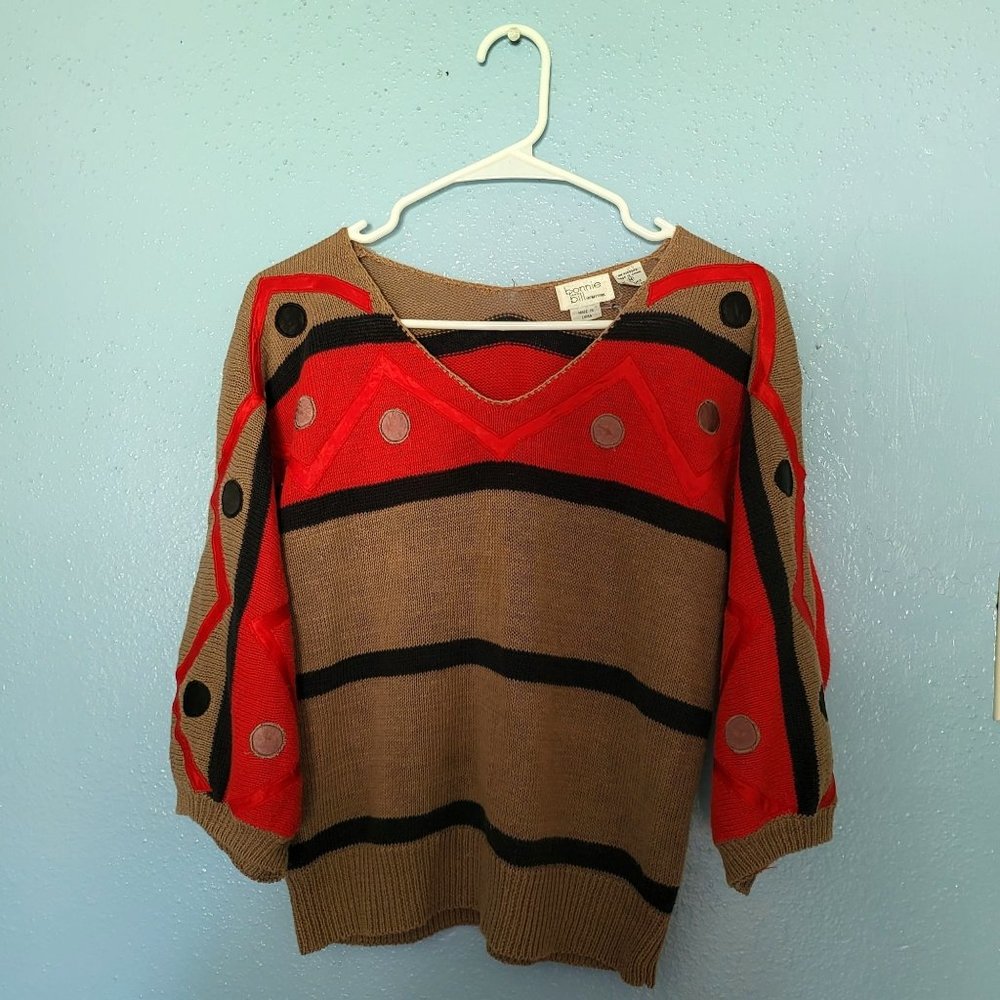Vintage Bonnie &  Bill Pullover Sweater Knit Embroidered 3/4 Long Sleeve Size M